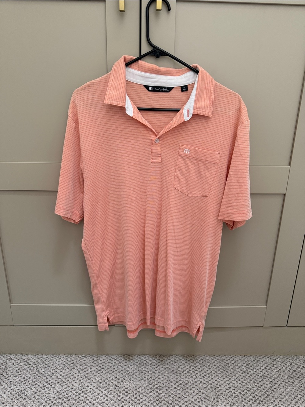 Travis Mathew Men's Peach Micro-Stripe Polo